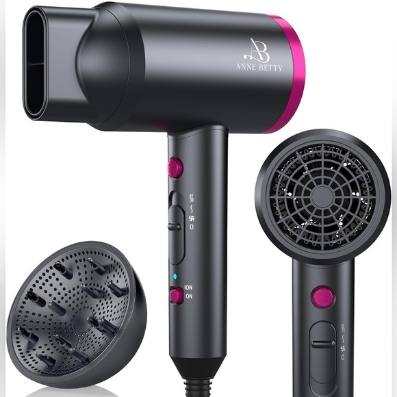 ANNE BETTY Ionic Hair Dryer W/ DiffuserBlow Dryer Fast-Drying Hair Dryer Nozzle - Picture 1 of 9